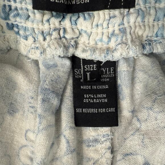 Beau Dawson Blue White Floral Linen Blend Wide Leg Tie Front Pants size L 10-12 - Picture 3 of 12